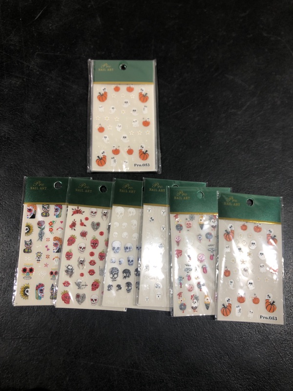 Photo 1 of 2 PACK-Halloween Nail Art Stickers 3D Self-Adhesive DIY Nail Decals Supplies Design for Halloween Party Decorations, Skull/Ghost/Pumpkin/Bat/Spider Web/Skeleton/Cat (6 Sheets) 6sheets Halloween Nail Stickers for Women and Kids