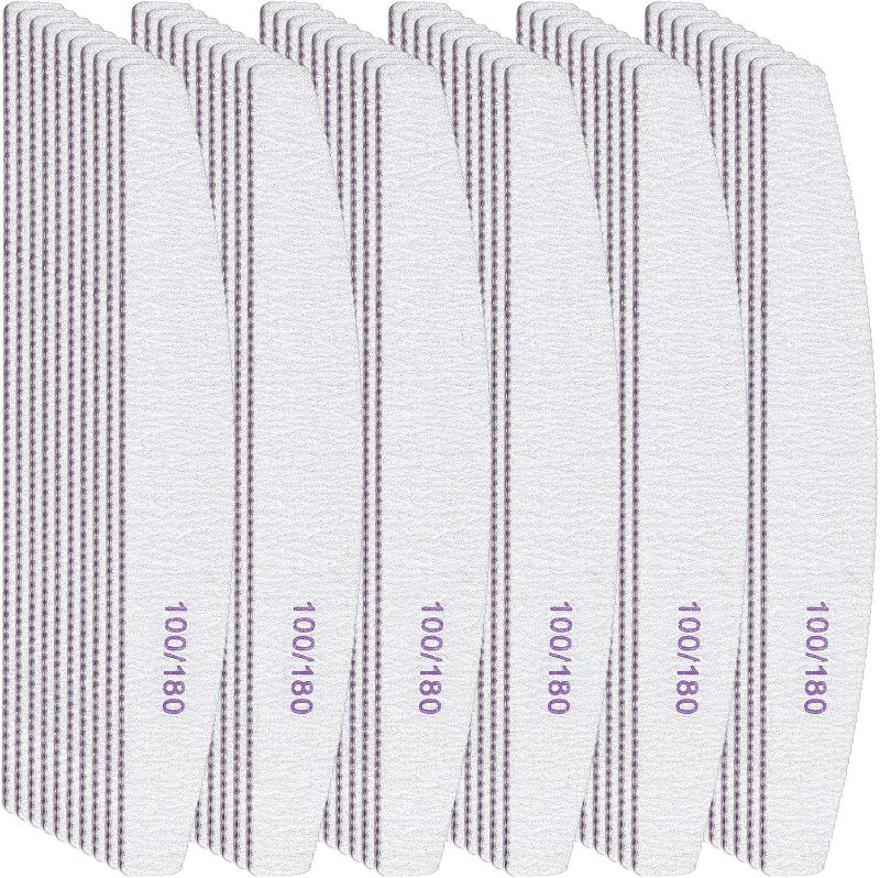 Photo 1 of 200 Pcs Nail Files 100/180 Grit Double Sides Emery Boards Reusable Nail Files for Acrylic Nails Professional Manicure Tools for Natural Nails Acrylic Nails Home and Salon Supplies (Sector) 