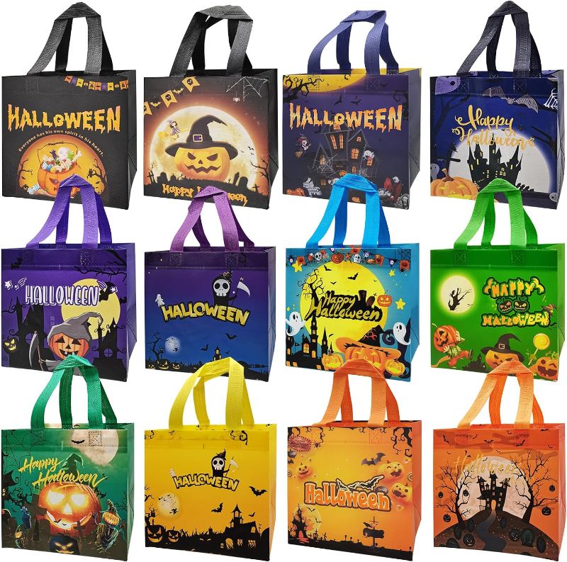 Photo 1 of 2 PACK-Maetrin Halloween Bags for Trick or Treat Bags, 12pcs Small Halloween Party Favors Gift Bags with Handles for Kids & Adult, Premium Non-Woven Halloween Tote Bags with 12 Different Designs
