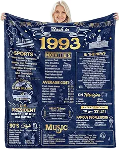 Photo 1 of 30th Birthday Gifts for Men Women Blanket 1993 30th Birthday Anniversary Weeding Decorations Turning 30 Year Old Bday Gift Idea for Husband Wife Boyfriend Girlfriend Back in 1993 Blanket 60Lx50W Inch 