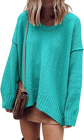 Photo 1 of ANRABESS Women's Oversized Sweater Casual Off Shoulder Scoop Neck Batwing Sleeve Knit 2023 Pullover Tunic Fall Tops XL 