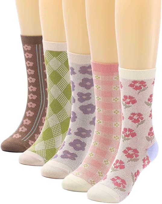 Photo 1 of Campsis Women's Colorful Crew Socks Funky Flower Patterned Casual Socks Cute Floral Socks for Girls(5 Pairs)
