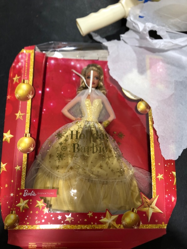 Photo 2 of Barbie 2023 Holiday Barbie Doll, Seasonal Collector Gift, Barbie Signature, Golden Gown and Displayable Packaging, Light Brown Hair