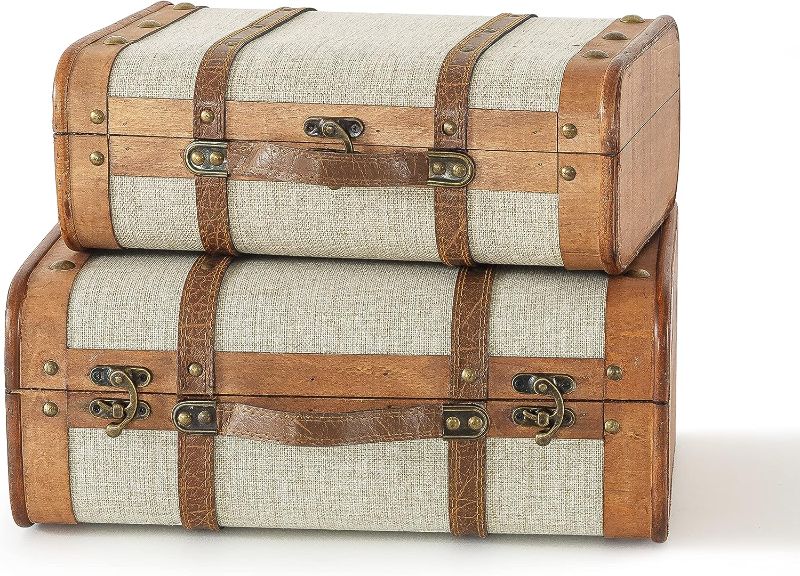 Photo 1 of  Set of 2 | Wood Trunk Suitcase with Straps 