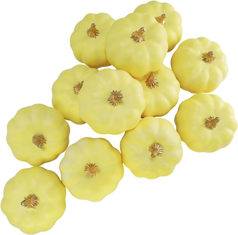 Photo 1 of 12 Pcs Small Artificial Yellow Pumpkins Fall 