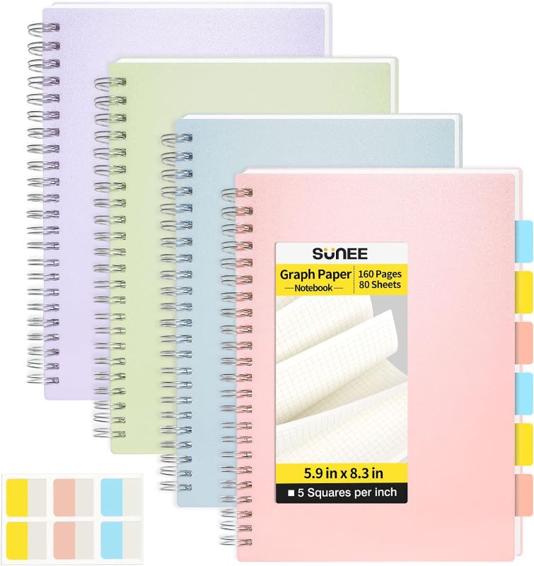 Photo 1 of sunee 4 pack a5 graph paper notebook 80 sheets