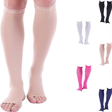 Photo 1 of Doc Miller Open Toe Compression Socks for Women & Men 8-15 mmHg, 1 Pair, Support Shin Splints, Varicose Veins Recovery