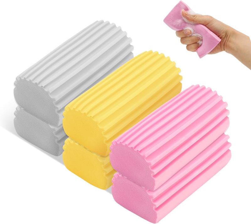 Photo 1 of 6-Pack Damp Clean Duster Sponge, Sponge Cleaning Brush,Scraping Duster Sponge Sponge for Cleaning Venetian & Wooden Blinds, Vents, Radiators, Skirting Boards, Mirrors and Cobwebs, Traps Dust

