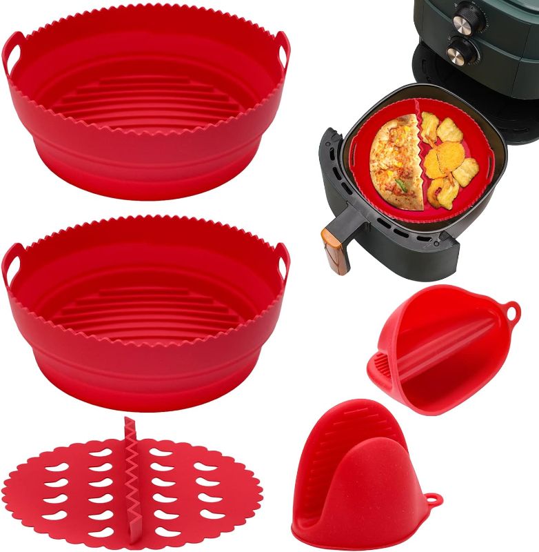 Photo 1 of 2Pcs Air Fryer Silicone Liners,8" Silicone Air Fryer Baskets,Heat Resistant&Easy Cleaning Air Fryers Oven Accessories,Reusable Air Fryer Pot,Baking Tray Oven Accessories for 3-5 QT, Round,Red
