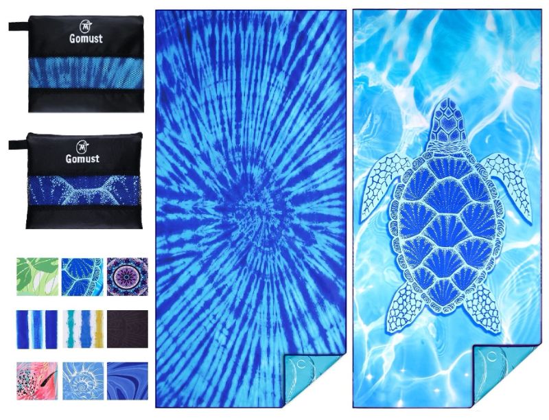 Photo 1 of 2 Pack Lightweight Thin Beach Towel Oversized 71"x32" Big Extra Large Microfiber Sand Free Towels for Adult Quick Dry Travel Camping Beach Accessories Vacation Essential Gift Blue Tie Dye Turtle 2 Pack Tie Dye Turtle 71"x32"