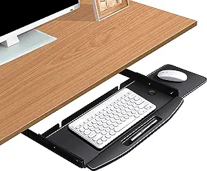 Photo 1 of Ywbtflul Under Desk Keyboard Tray with 360 Rotating Mouse Platform,Sturdy& Easy Gliding,20in Pull Out Keyboard Platform, Ergonomic Computer Silding Keyboard Drawer, Black 20'' x 8'' Black