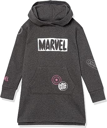 Photo 1 of Amazon Essentials Disney | Marvel | Star Wars | Frozen | Princess Girls and Toddlers' Fleece Long-Sleeve Hooded Dresses 3T Charcoal Heather, Marvel/Patches