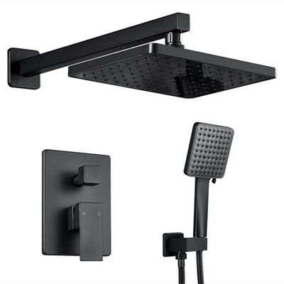 Photo 1 of 2-Handle 2- -Spray of Rain Shower Faucet and HandShower Combo Kit with Rectangle Shower Head in Black (Valve Included)