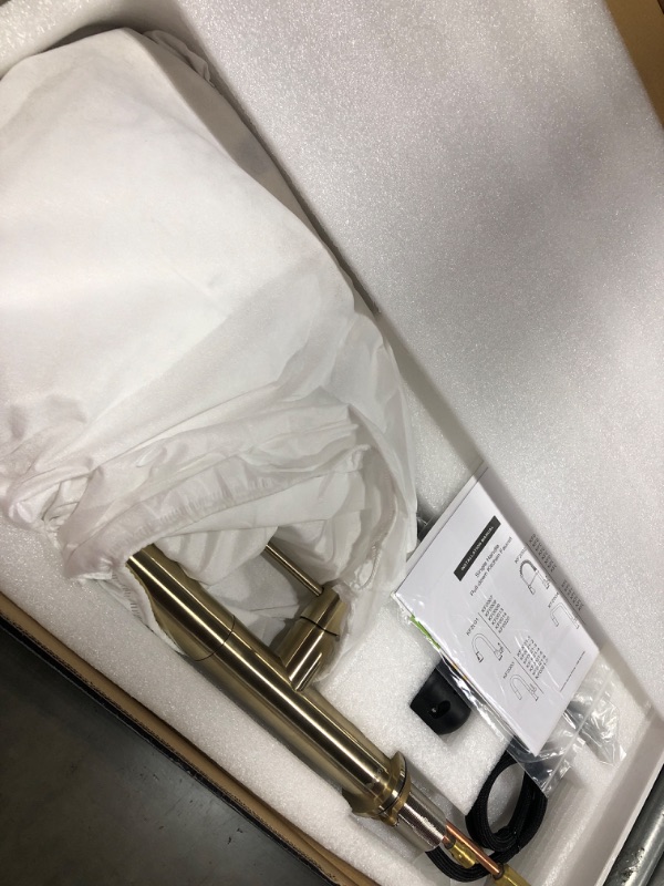 Photo 2 of AKDY Easy-Install Single Handle Deck Mount Squared Arc Pull Down Sprayer Kitchen Faucet with Flexible Hose in Brushed Gold