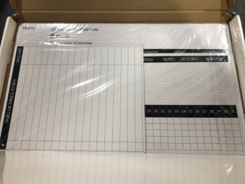 Photo 3 of Law of Attraction Magnetic Dry Erase Goal Calendar for Refrigerator. Two Magnetic Dry Erase Boards (17"x10.5" and 17"x7") with Tasks or Grocery List 8"x10" and 5 Markers White