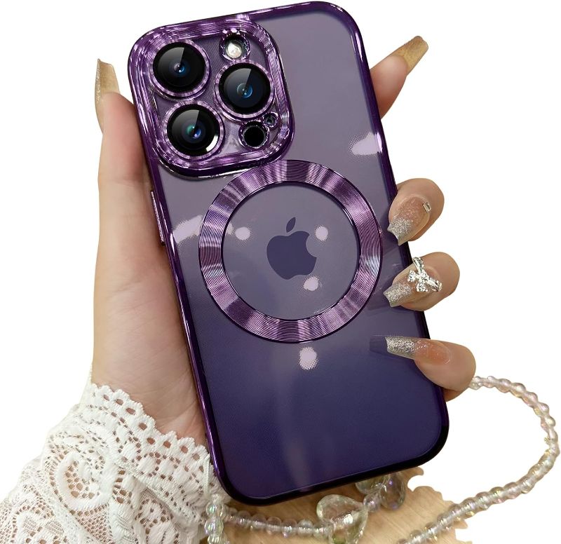 Photo 1 of iPhone 13 Pro Max Case Clear with MagSafe Full Protection Case Compatible with Camera Lens Protector Elegant Anti-Scratch Case Cover 6.7 Inch -Deep Purple