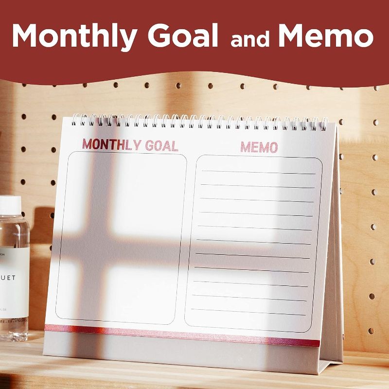 Photo 1 of ONPPLE Desk Calendar 2023, 12 Month - Standing Flip Desktop Calendar with Monthly Goal and Memo as Planner for Office & School (2 PACK)