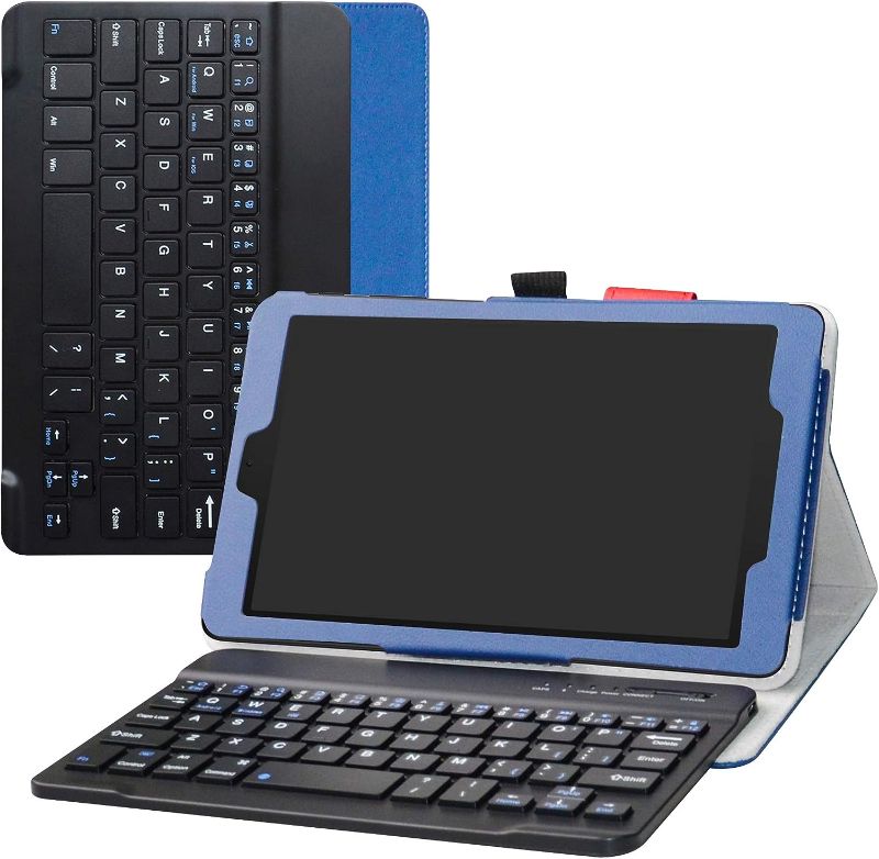 Photo 1 of Alcatel Joy Tab Keyboard Case,Bige Slim Stand PU Leather Cover With Romovable Wireless Keyboard For T-Mobile Alcatel Joy Tab 2019 /Alcatel 3T 8-inch 2018 Tablet,Blue
