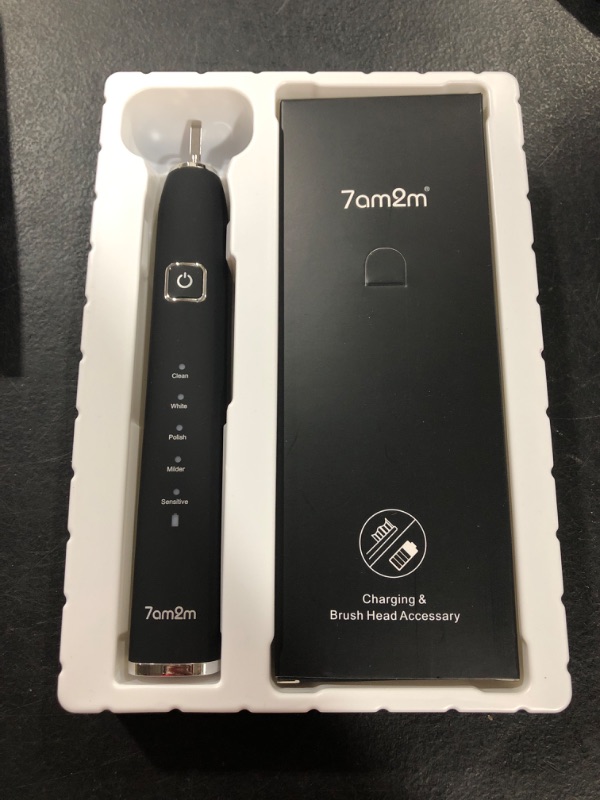 Photo 2 of 7am2m Sonic Electric Toothbrush with 6 Brush Heads for Adults and Kids, One Charge for 90 Days, Wireless Fast Charge, 5 Modes with 2 Minutes Build in Smart Timer, Electric Toothbrushes(Black)