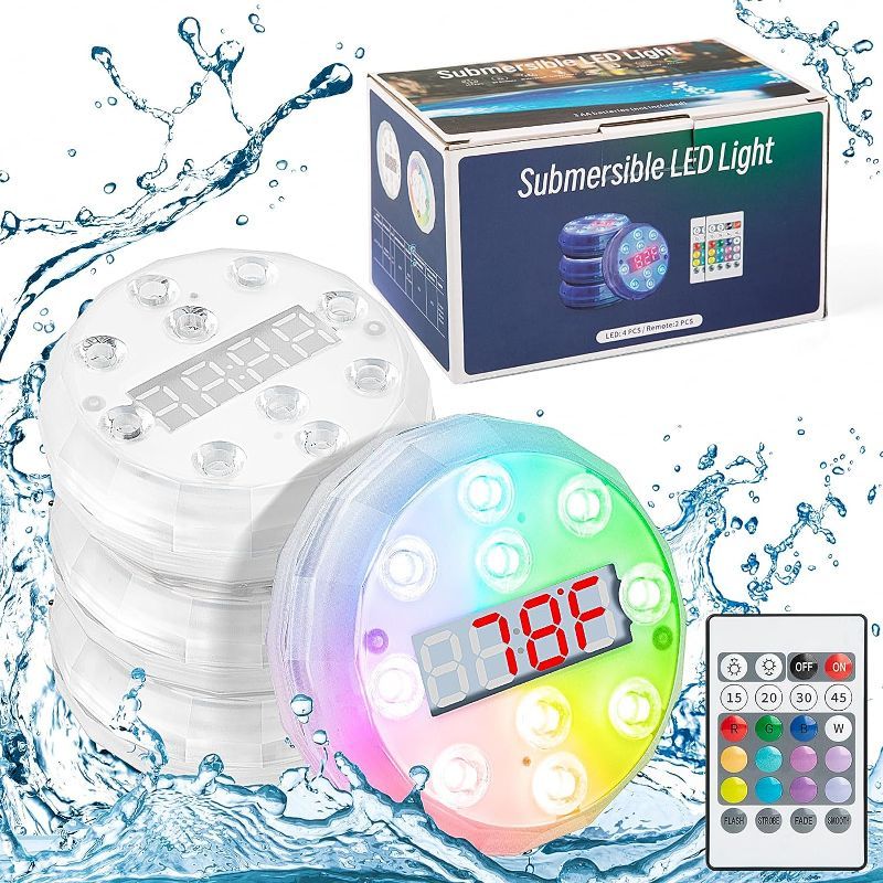 Photo 1 of Pool Light, Diving LED Pool Light, IP68 Waterproof, Underwater Timer Pool Light 3.54" (4-Pack)