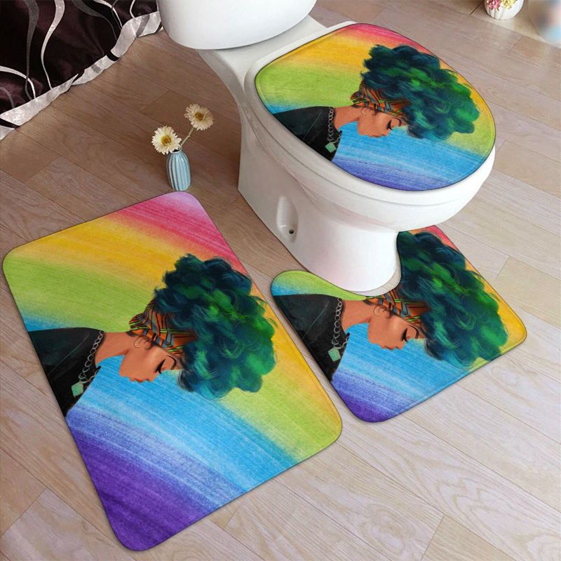 Photo 1 of \Bathroom Rug Mats Set 3 Piece ,Traditional African Black Women Soft Comfort Flannel Non-Slip Bath Mat + U Contour Rug + TOILET COVER