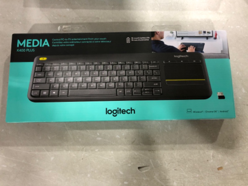 Photo 2 of Logitech K400 Plus Wireless Touch With Easy Media Control and Built-in Touchpad, HTPC Keyboard for PC-connected TV, Windows, Android, Chrome OS, Laptop, Tablet - Black PLUS Floral