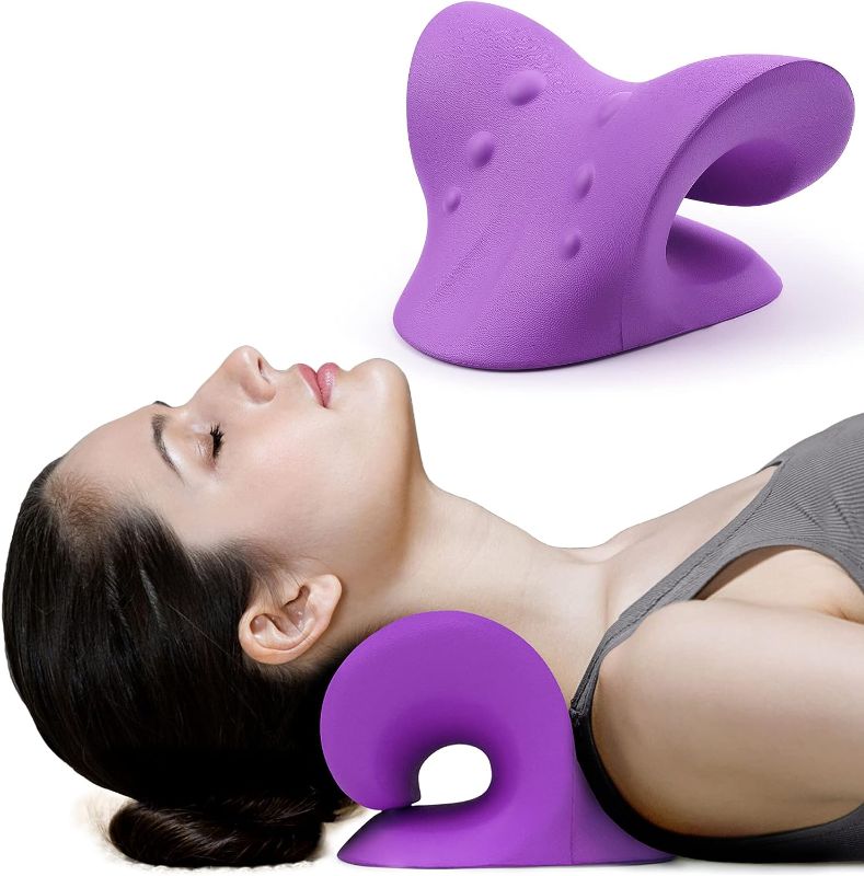 Photo 1 of Neck and Shoulder Relaxer, Cervical Traction Device for TMJ Pain Relief and Cervical Spine Alignment, Chiropractic Pillow, Neck Stretcher (Purple)