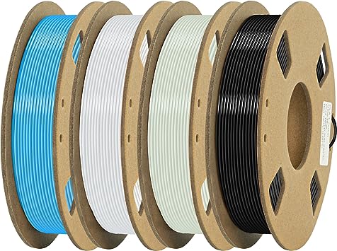 Photo 1 of 3D Printer Filament Bundle, PLA Filament 1.75mm, Dimensional Accuracy +/- 0.02 mm Four Color PLA Filament, Glow Blue, White, Glow White, Black, 3D Printing Filament 250gX 4 Spools
