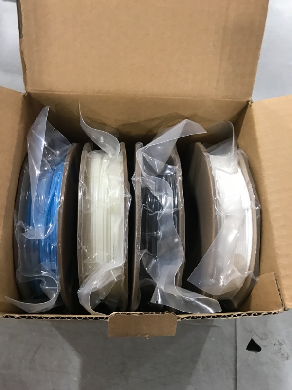 Photo 2 of 3D Printer Filament Bundle, PLA Filament 1.75mm, Dimensional Accuracy +/- 0.02 mm Four Color PLA Filament, Glow Blue, White, Glow White, Black, 3D Printing Filament 250gX 4 Spools