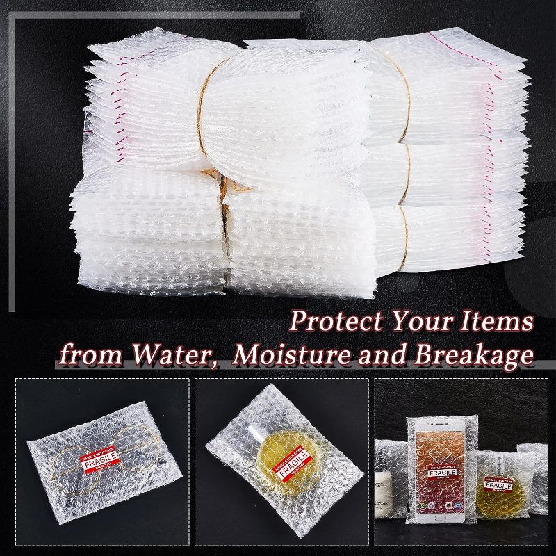 Photo 1 of 200 Pcs 4 x 6 Inch Bubble Pouches with 50 Pcs Fragile Reminder Stickers Set Self Sealing Bubble Cushioning Bags Wrap Clear Packing Bubble Bags Packing Wrap for Moving Storage Shipping Packaging Supply
