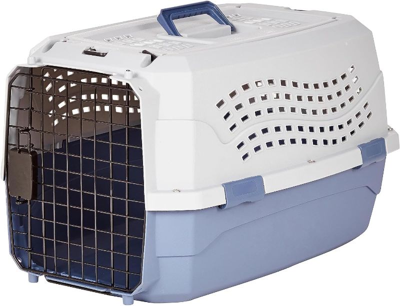 Photo 1 of Amazon Basics - 2-Door Top-Load Hard-Sided Dogs, Cats Pet Travel Carrier, 23-Inch, Gray & Blue
