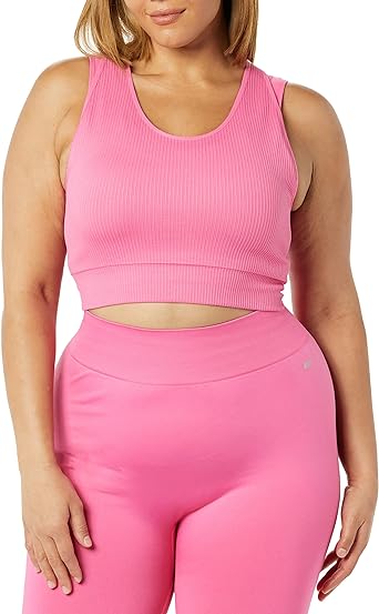 Photo 1 of AMAZON ESSENTIALS LADIES SEAMLESS PADDED CROP TOP 2 PACK - SMALL ADULT  GREY AND PINK