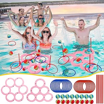 Photo 1 of 2 Sets of Pool Ring Toss Game with Score, Floating Ball Toss Game with Rings and Scoring Target Board, 3 Ways to Play, Swimming Pool & Outdoor Water Toys for Kids Adults and Family 