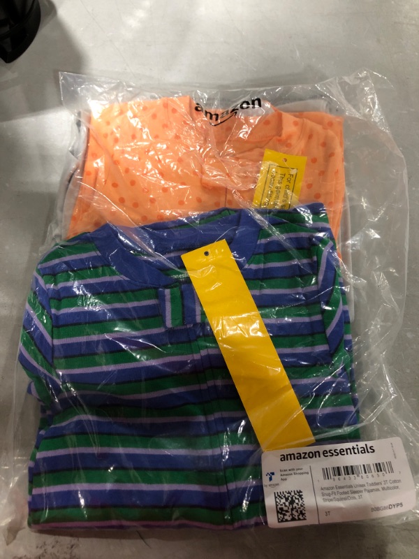 Photo 2 of Amazon Essentials Holiday Family Matching Pajama Sets Kids & Baby 3T Blue Green/Grey/Orange - Footed