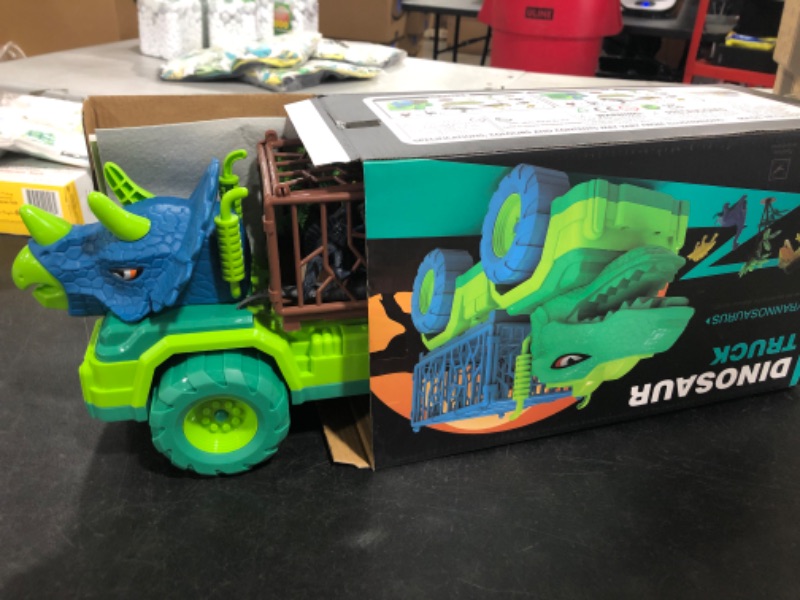 Photo 2 of Dinosaur Transport Truck Toy Play Set for Toddlers, Triceratops Cage Vehicle Carrier Car Toys for Kids 3 4 5 6 7 Years, Monster Truck with 8 Dino Figures & Play Mat, Gift for Boys and Girls Triceratops Dino Truck