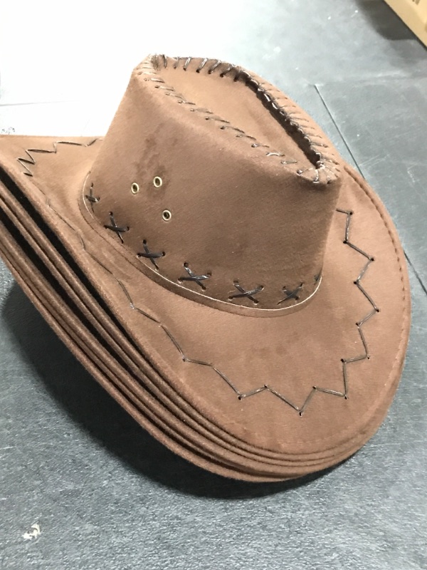 Photo 3 of 18 Pcs Halloween Western Cowboy Hat for Women and Men with Paisley Bandanna and Black Half Mask for Cowgirl Cowboy Party Brown Hat