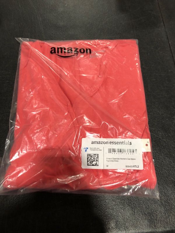 Photo 1 of Amazon Essentials Women's Cap-Sleeve Faux-Wrap Dress Rayon Blend Hot Pink Medium