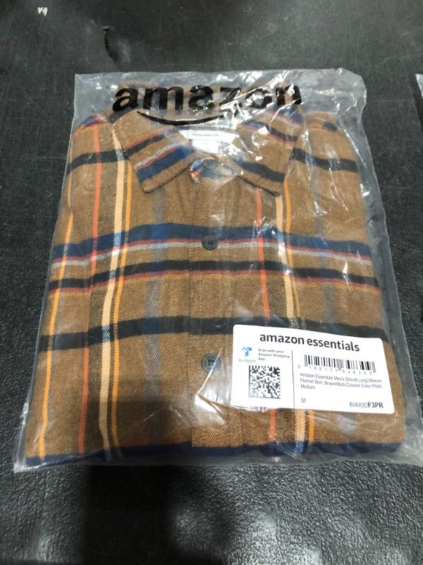 Photo 2 of Amazon Essentials Men's Slim-Fit Long-Sleeve Flannel Shirt Medium Dark Brown Navy Stripe