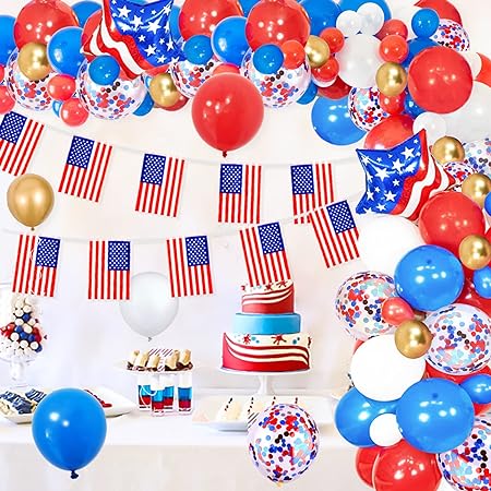 Photo 1 of 4th of July Patriotic Balloon Arch Garland Kit for US America Patriotic Decorations Red White Blue Balloons Set with USA Flag Banner for Flag Day/Labor Day/Independence Day Fourth of July Decoration Supplies
