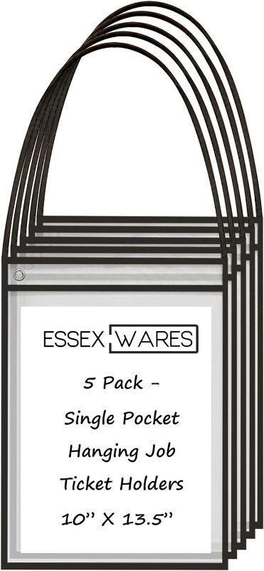 Photo 1 of 5 Pack Single Hanging Job/Shop Ticket Holder (Black) - by Essex Wares - Use in Your Business or in a Classroom. Fits Standard 8.5 X 11 Sheets of Paper and Can be Used as a Dry Erase Pocket.