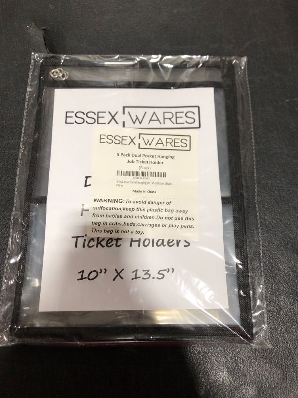 Photo 1 of 15 Pack Single Hanging Job/Shop Ticket Holder (Black) - by Essex Wares - Use in Your Business or in a Classroom. Fits Standard 8.5 X 11 Sheets of Paper and Can be Used as a Dry Erase Pocket.