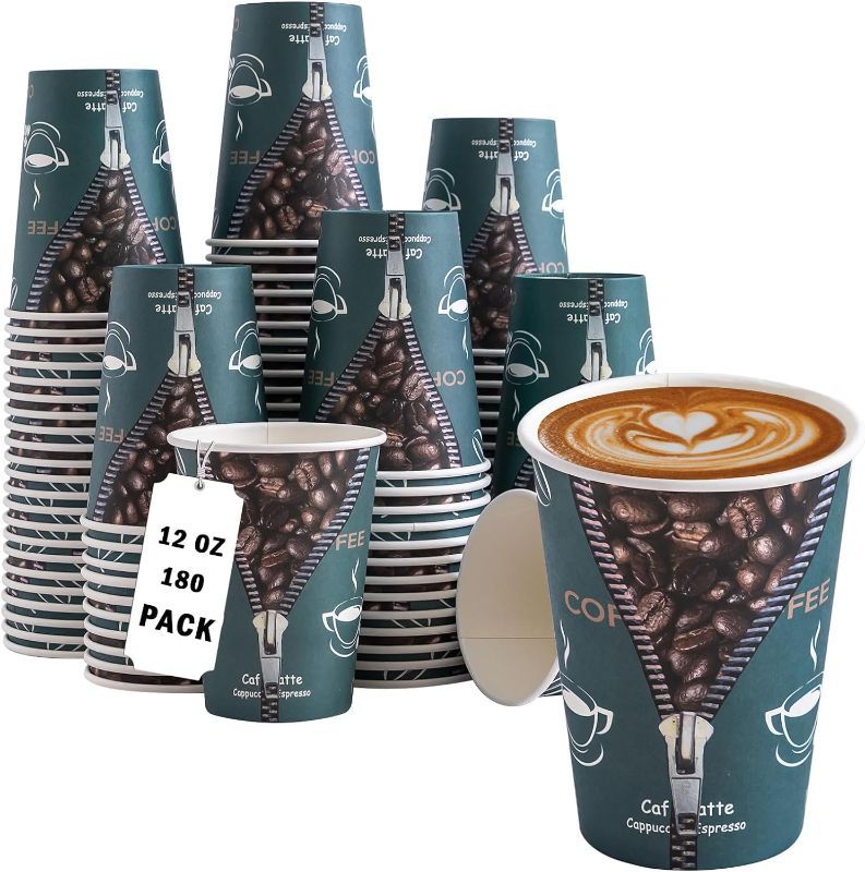 Photo 1 of 12 oz Paper Coffee Cups - 180 Count, Disposable Cups 12 Ounce Zipper Pattern Cups for Hot/Cold Beverage Drinking
Brand: Huifany