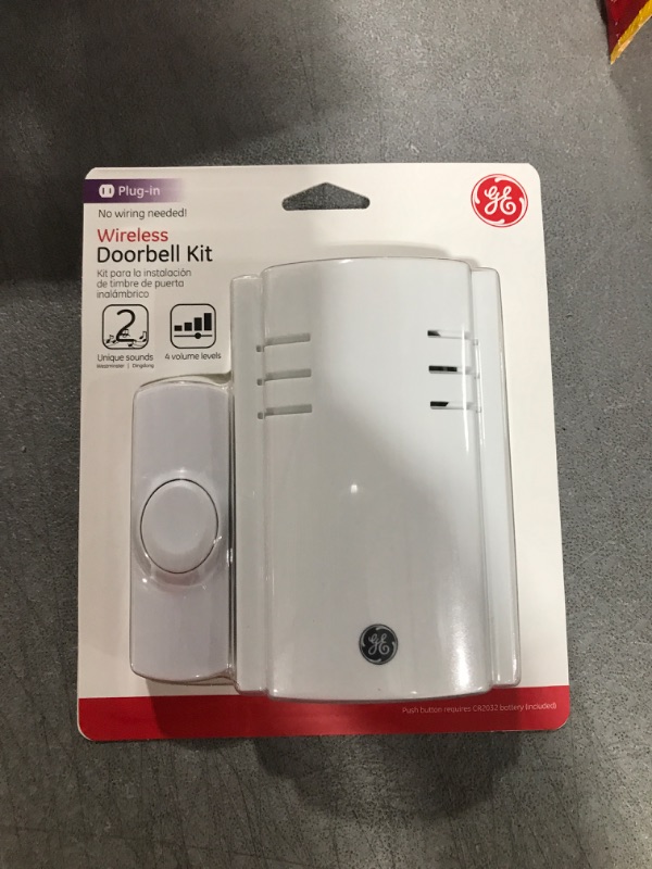 Photo 2 of GE Wireless Doorbell Kit, Plug-In Receiver, 1 Push Buttons Door Bell, 2 Melodies Doorbell Chime, 4 Volume Levels, Classroom Doorbell, 150 Ft Range, White, 19298 1 Push Button | 2 Melodies Receiver