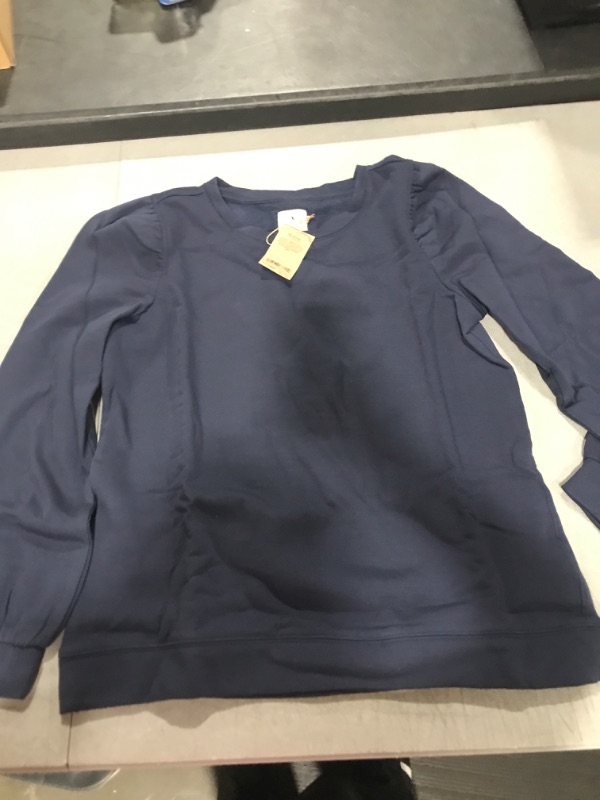 Photo 2 of Amazon Aware Women's Puff Sleeve Sweatshirt Medium Navy