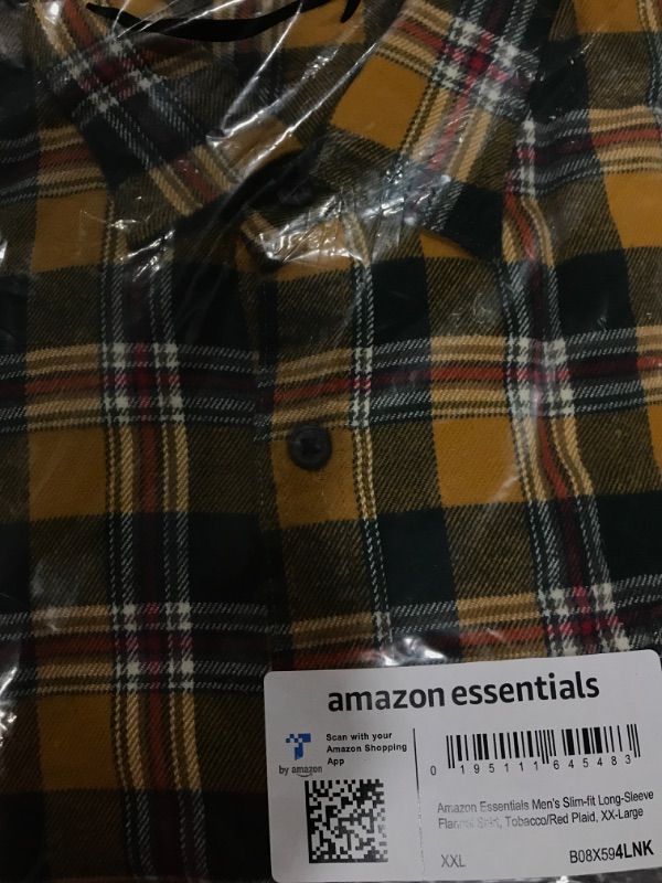 Photo 2 of Amazon Essentials Men's Slim-Fit Long-Sleeve Flannel Shirt XX-Large Dark Green Yellow Plaid