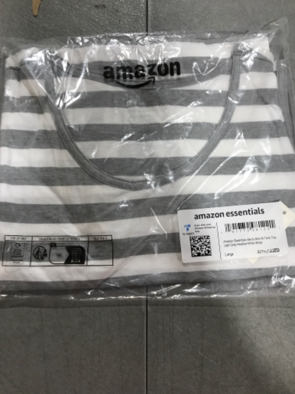 Photo 1 of Amazon Essentials Men's Slim-Fit Tank Top Large Grey Heather Stripe- LARGE 
