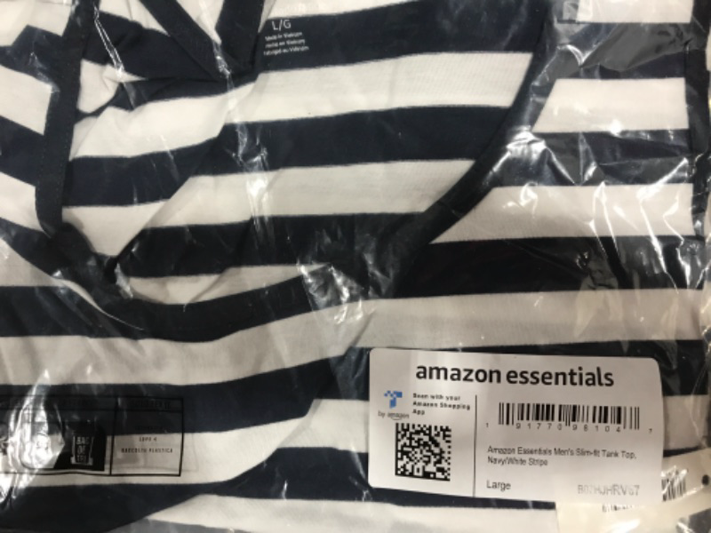 Photo 2 of Amazon Essentials Men's Slim-Fit Tank Top Large Navy/White, Stripe- LARGE