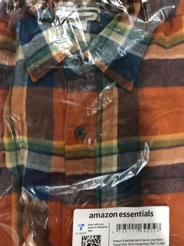 Photo 2 of Amazon Essentials Men's Slim-Fit Long-Sleeve Flannel Shirt X-Large Blue Rust Orange Plaid