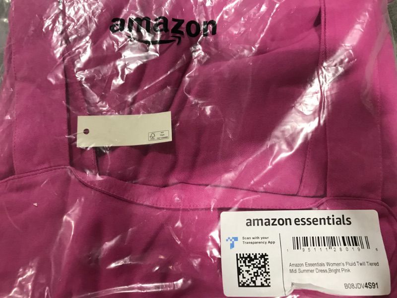 Photo 2 of Amazon Essentials Women's Fluid Twill Tiered Fit and Flare Dress Large Bright Pink