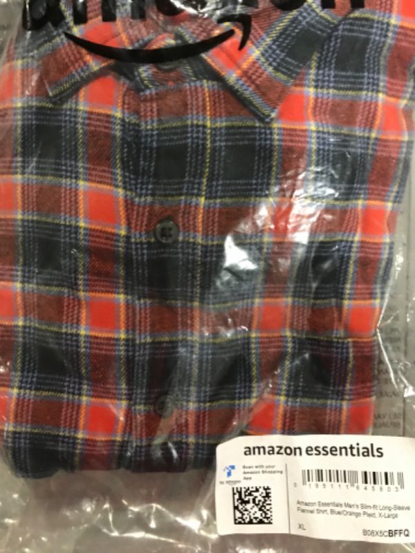 Photo 2 of Amazon Essentials Men's Slim-Fit Long-Sleeve Flannel Shirt X-Large Brown Plaid